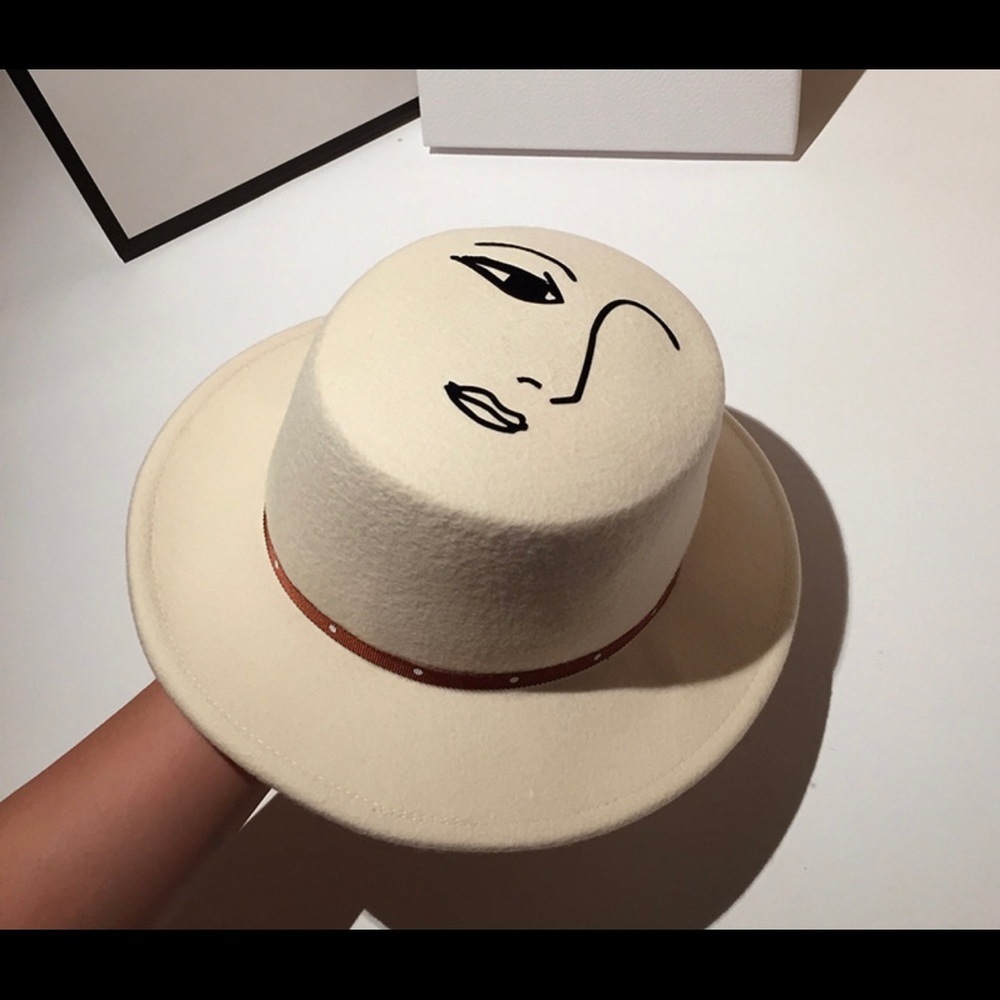 100% wool Brown color face design flat top Fedora hat - Picture 7 of 9